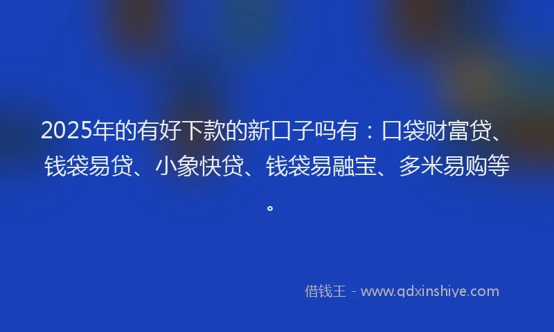 2025年的有好下款的新口子吗有：口袋财富贷、钱袋易贷、小象快贷、钱袋易融宝、多米易购等。