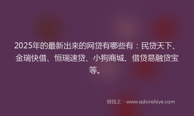 2025年的最新出来的网贷有哪些有：民贷天下、金瑞快借、恒瑞速贷、小狗商城、借贷易融贷宝等。