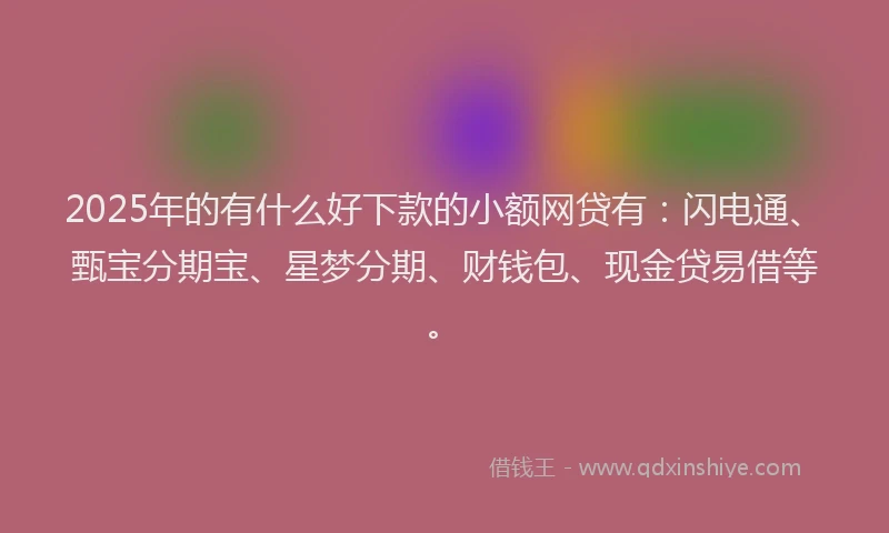 2025年的有什么好下款的小额网贷有：闪电通、甄宝分期宝、星梦分期、财钱包、现金贷易借等。
