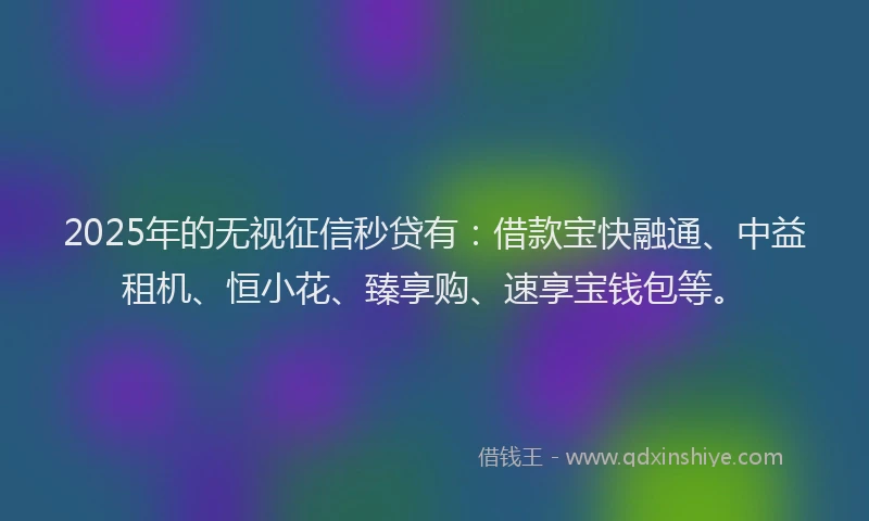 2025年的无视征信秒贷有：借款宝快融通、中益租机、恒小花、臻享购、速享宝钱包等。