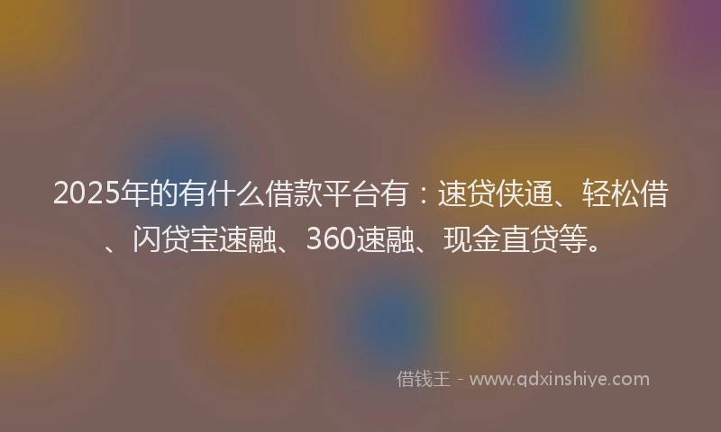 2025年的有什么借款平台有：速贷侠通、轻松借、闪贷宝速融、360速融、现金直贷等。