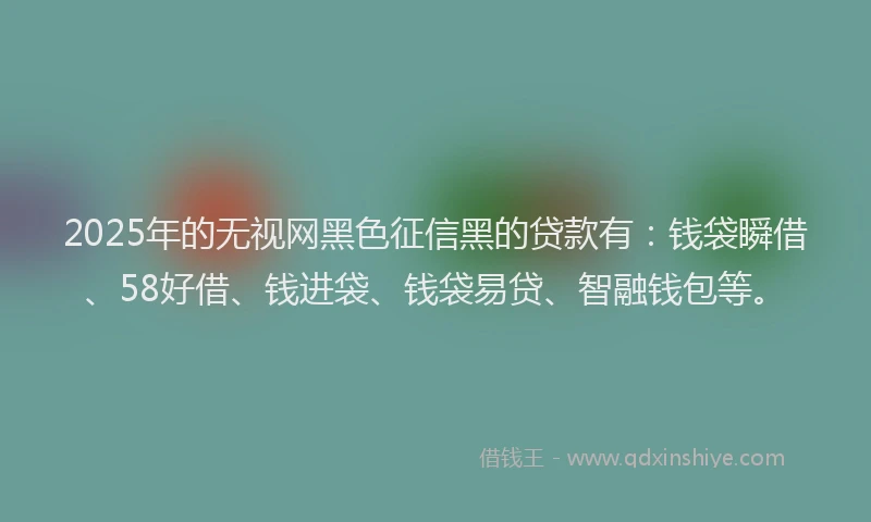 2025年的无视网黑色征信黑的贷款有：钱袋瞬借、58好借、钱进袋、钱袋易贷、智融钱包等。