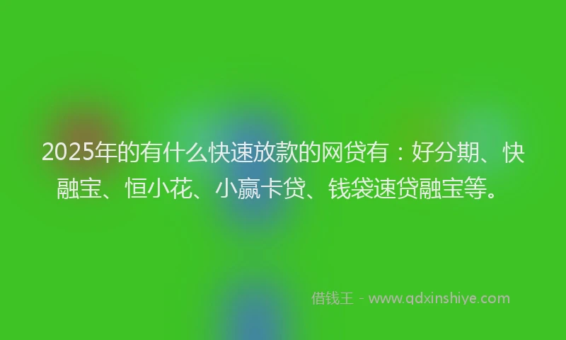 2025年的有什么快速放款的网贷有：好分期、快融宝、恒小花、小赢卡贷、钱袋速贷融宝等。