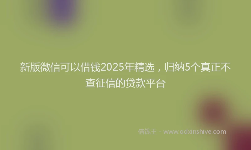 新版微信可以借钱2025年精选，归纳5个真正不查征信的贷款平台