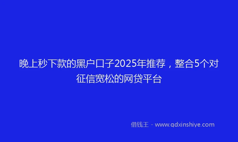 晚上秒下款的黑户口子2025年推荐，整合5个对征信宽松的网贷平台