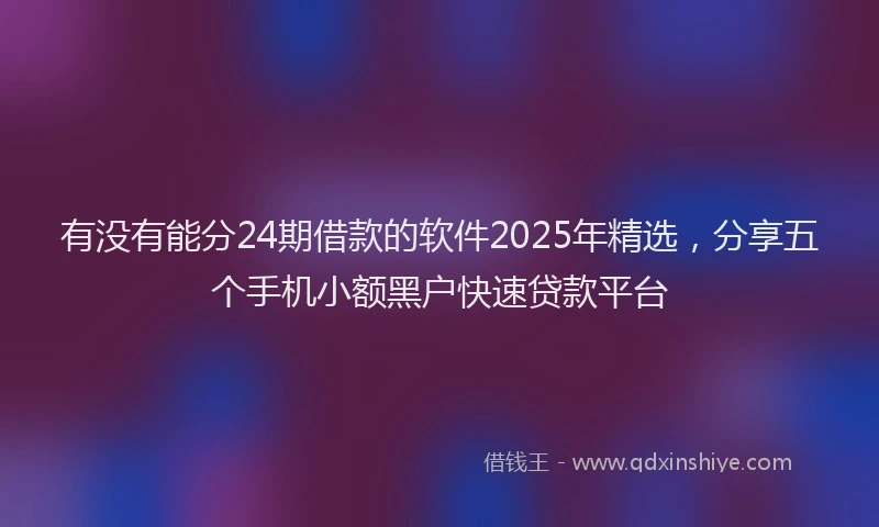 有没有能分24期借款的软件2025年精选，分享五个手机小额黑户快速贷款平台