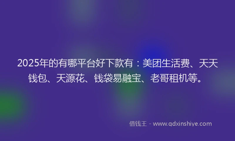 2025年的有哪平台好下款有：美团生活费、天天钱包、天源花、钱袋易融宝、老哥租机等。
