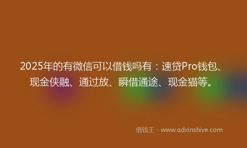 2025年的有微信可以借钱吗有：速贷Pro钱包、现金侠融、通过放、瞬借通途、现金猫等。
