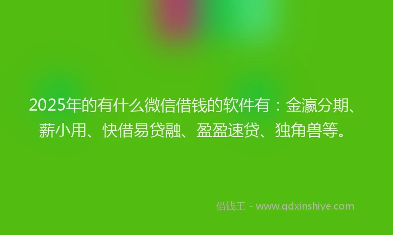 2025年的有什么微信借钱的软件有：金瀛分期、薪小用、快借易贷融、盈盈速贷、独角兽等。