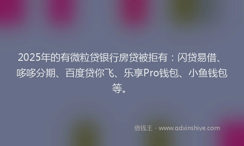 2025年的有微粒贷银行房贷被拒有：闪贷易借、哆哆分期、百度贷你飞、乐享Pro钱包、小鱼钱包等。