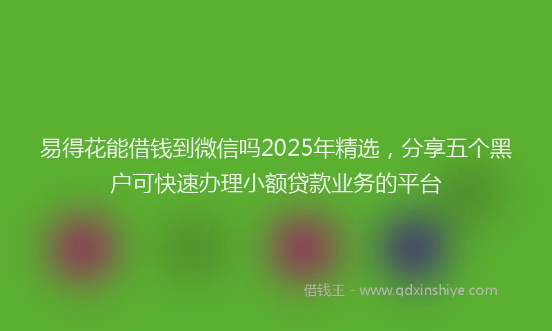 易得花能借钱到微信吗2025年精选，分享五个黑户可快速办理小额贷款业务的平台