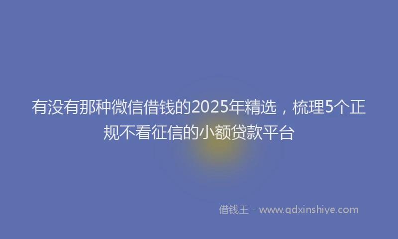有没有那种微信借钱的2025年精选，梳理5个正规不看征信的小额贷款平台