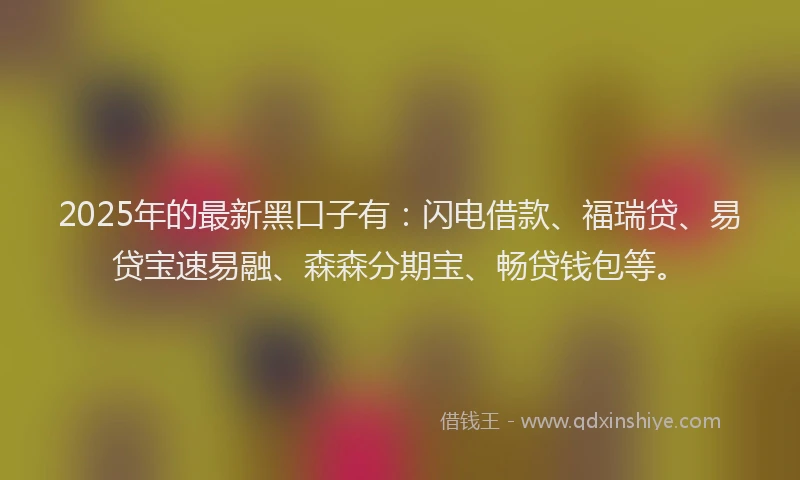 2025年的最新黑口子有：闪电借款、福瑞贷、易贷宝速易融、森森分期宝、畅贷钱包等。