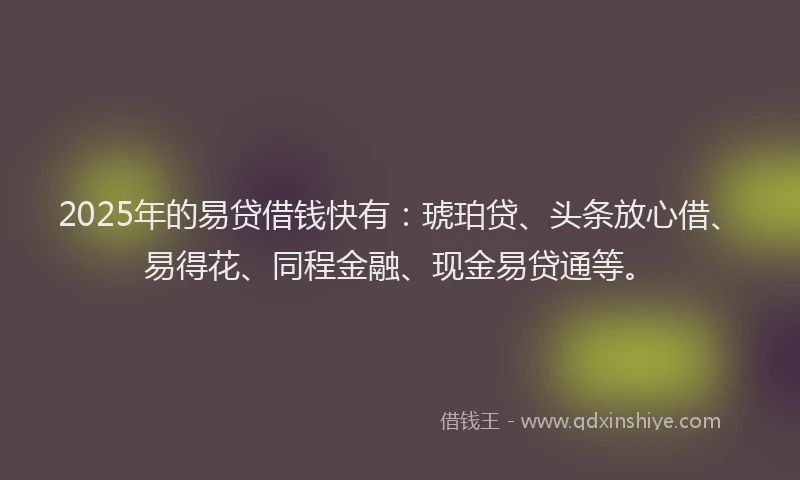 2025年的易贷借钱快有：琥珀贷、头条放心借、易得花、同程金融、现金易贷通等。