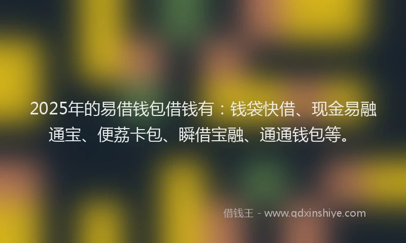 2025年的易借钱包借钱有：钱袋快借、现金易融通宝、便荔卡包、瞬借宝融、通通钱包等。