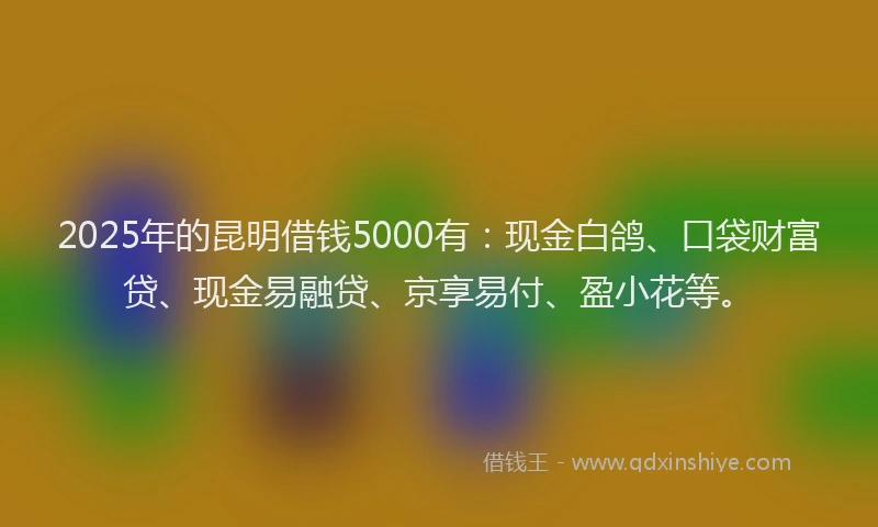 2025年的昆明借钱5000有：现金白鸽、口袋财富贷、现金易融贷、京享易付、盈小花等。