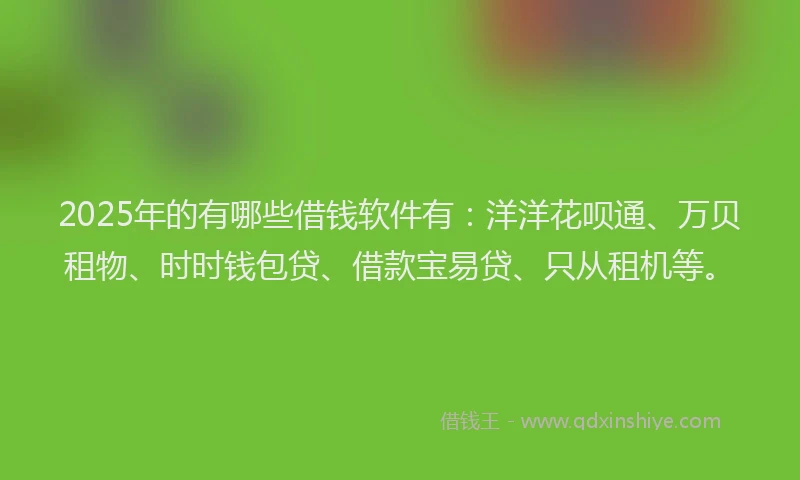 2025年的有哪些借钱软件有：洋洋花呗通、万贝租物、时时钱包贷、借款宝易贷、只从租机等。