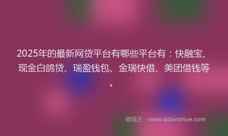 2025年的最新网贷平台有哪些平台有：快融宝、现金白鸽贷、瑞盈钱包、金瑞快借、美团借钱等。