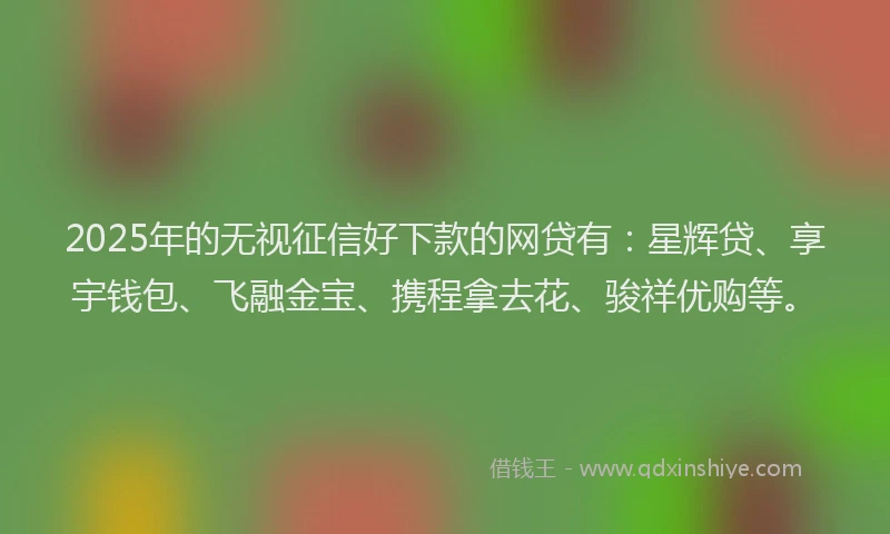 2025年的无视征信好下款的网贷有：星辉贷、享宇钱包、飞融金宝、携程拿去花、骏祥优购等。