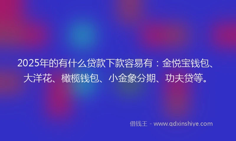 2025年的有什么贷款下款容易有：金悦宝钱包、大洋花、橄榄钱包、小金象分期、功夫贷等。