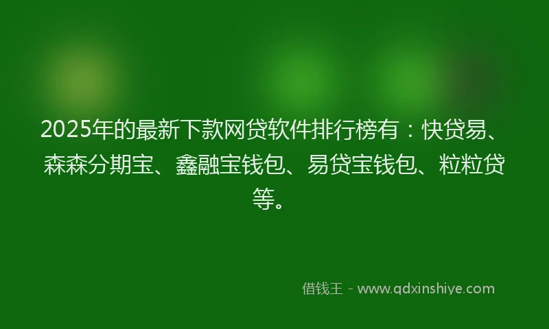 2025年的最新下款网贷软件排行榜有：快贷易、森森分期宝、鑫融宝钱包、易贷宝钱包、粒粒贷等。