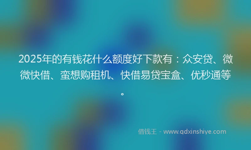 2025年的有钱花什么额度好下款有：众安贷、微微快借、蛮想购租机、快借易贷宝盒、优秒通等。