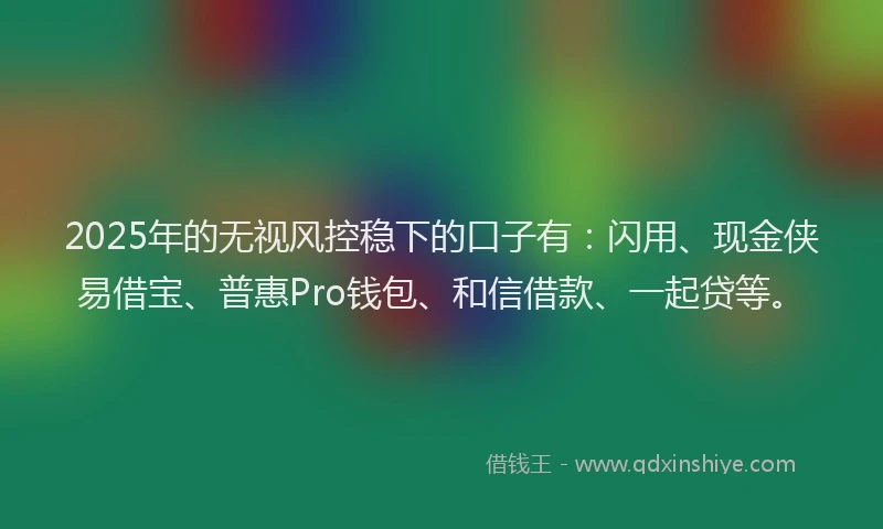 2025年的无视风控稳下的口子有：闪用、现金侠易借宝、普惠Pro钱包、和信借款、一起贷等。