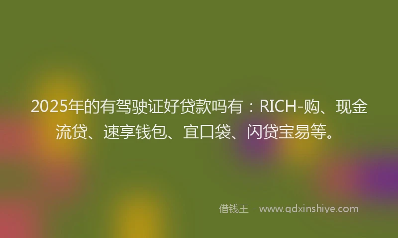 2025年的有驾驶证好贷款吗有：RICH-购、现金流贷、速享钱包、宜口袋、闪贷宝易等。