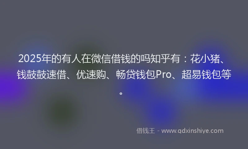 2025年的有人在微信借钱的吗知乎有：花小猪、钱鼓鼓速借、优速购、畅贷钱包Pro、超易钱包等。
