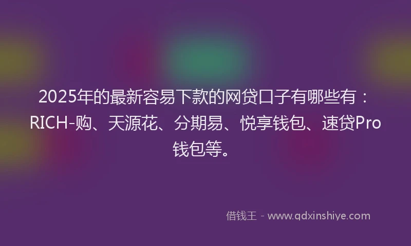 2025年的最新容易下款的网贷口子有哪些有：RICH-购、天源花、分期易、悦享钱包、速贷Pro钱包等。