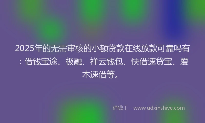 2025年的无需审核的小额贷款在线放款可靠吗有：借钱宝途、极融、祥云钱包、快借速贷宝、爱木速借等。