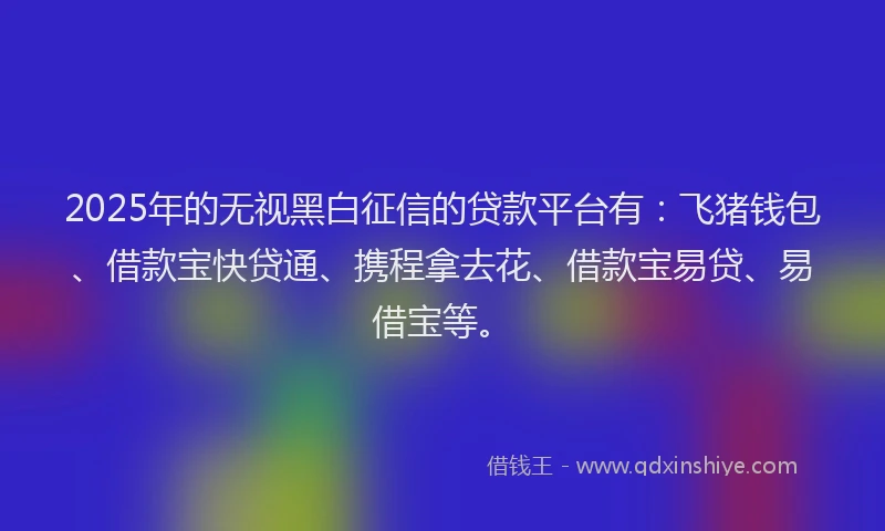 2025年的无视黑白征信的贷款平台有：飞猪钱包、借款宝快贷通、携程拿去花、借款宝易贷、易借宝等。