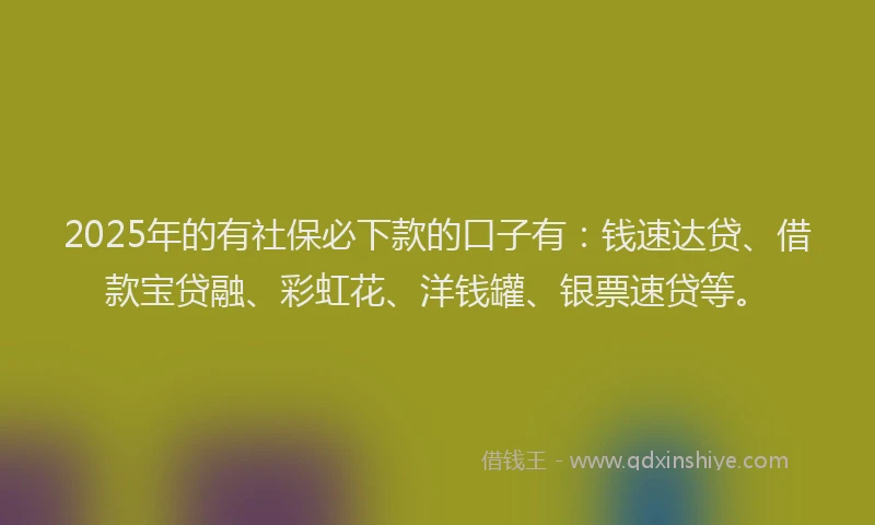2025年的有社保必下款的口子有：钱速达贷、借款宝贷融、彩虹花、洋钱罐、银票速贷等。
