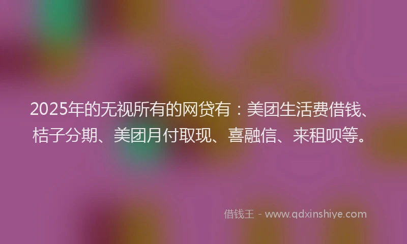 2025年的无视所有的网贷有：美团生活费借钱、桔子分期、美团月付取现、喜融信、来租呗等。