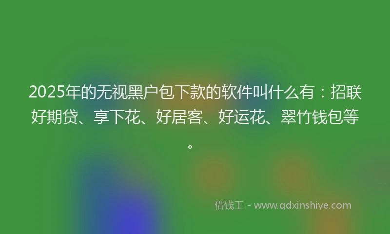2025年的无视黑户包下款的软件叫什么有：招联好期贷、享下花、好居客、好运花、翠竹钱包等。