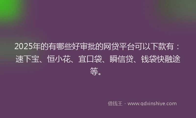 2025年的有哪些好审批的网贷平台可以下款有：速下宝、恒小花、宜口袋、瞬信贷、钱袋快融途等。