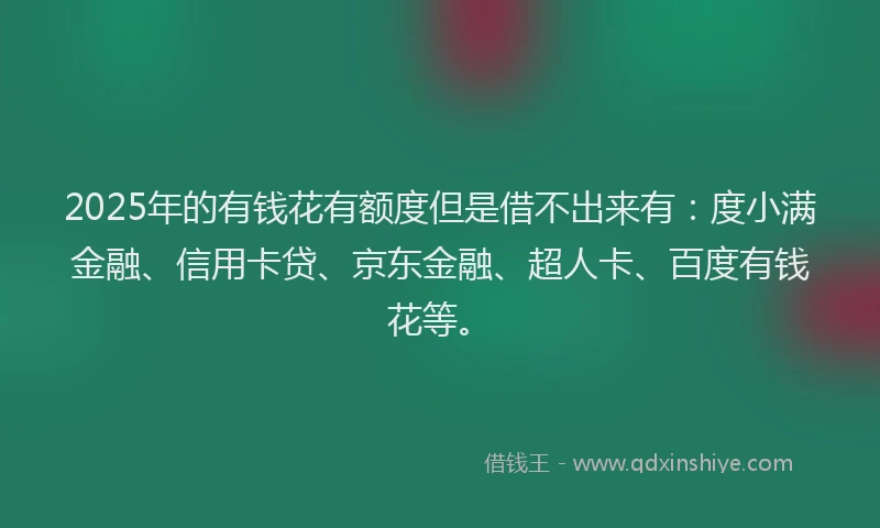 2025年的有钱花有额度但是借不出来有：度小满金融、信用卡贷、京东金融、超人卡、百度有钱花等。