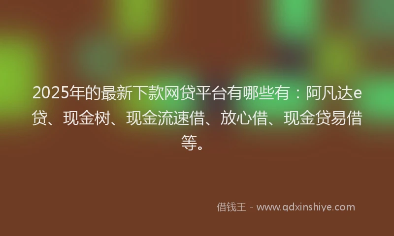 2025年的最新下款网贷平台有哪些有：阿凡达e贷、现金树、现金流速借、放心借、现金贷易借等。