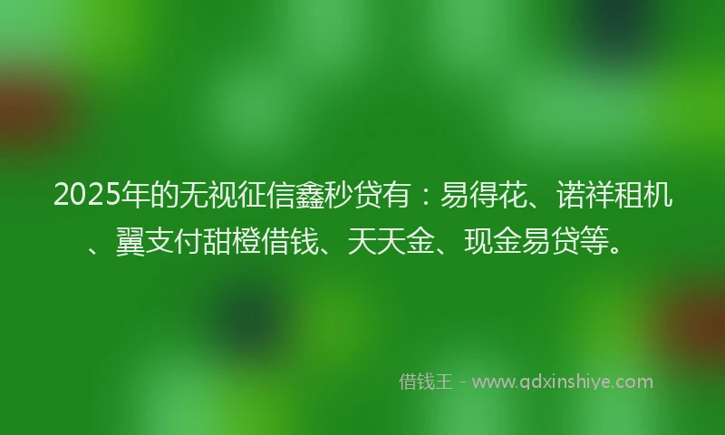 2025年的无视征信鑫秒贷有：易得花、诺祥租机、翼支付甜橙借钱、天天金、现金易贷等。