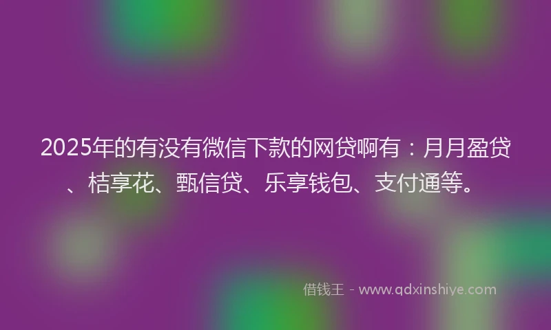 2025年的有没有微信下款的网贷啊有：月月盈贷、桔享花、甄信贷、乐享钱包、支付通等。