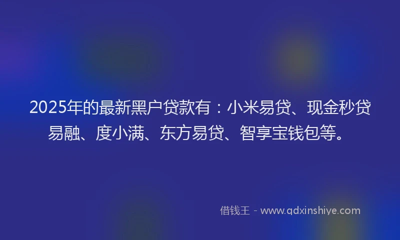 2025年的最新黑户贷款有：小米易贷、现金秒贷易融、度小满、东方易贷、智享宝钱包等。