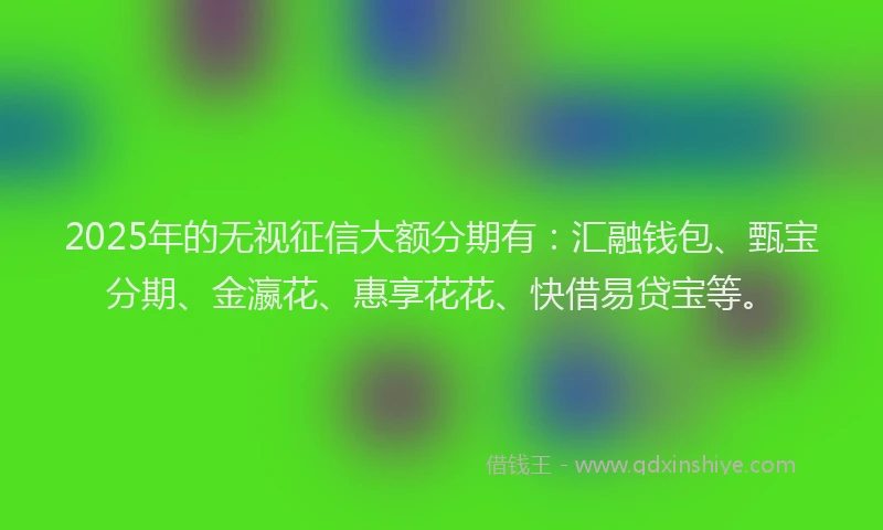 2025年的无视征信大额分期有：汇融钱包、甄宝分期、金瀛花、惠享花花、快借易贷宝等。