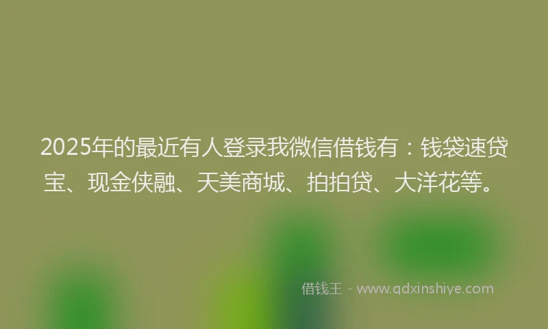 2025年的最近有人登录我微信借钱有：钱袋速贷宝、现金侠融、天美商城、拍拍贷、大洋花等。