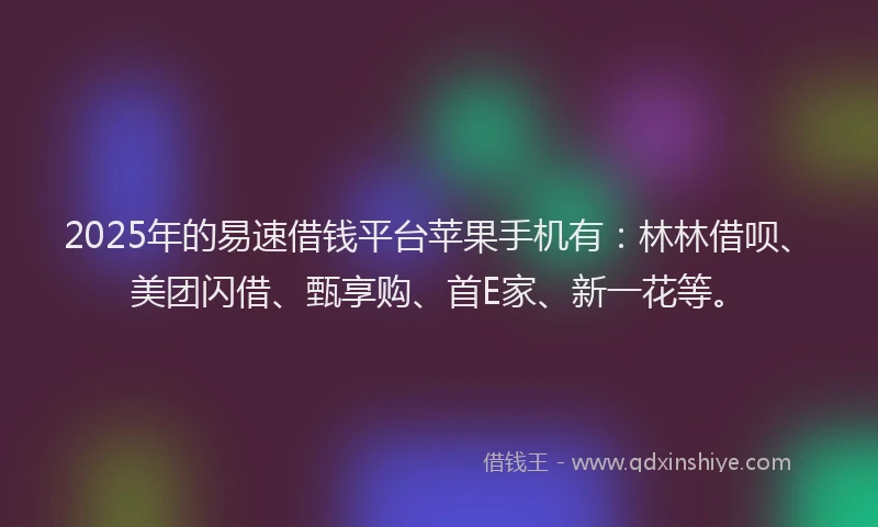 2025年的易速借钱平台苹果手机有：林林借呗、美团闪借、甄享购、首E家、新一花等。