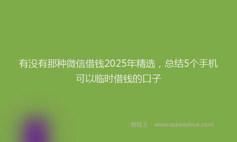有没有那种微信借钱2025年精选，总结5个手机可以临时借钱的口子