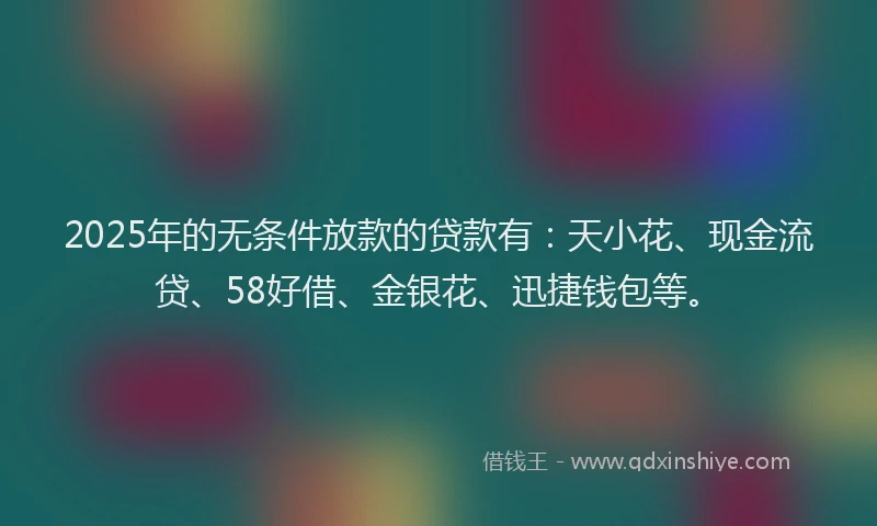 2025年的无条件放款的贷款有：天小花、现金流贷、58好借、金银花、迅捷钱包等。