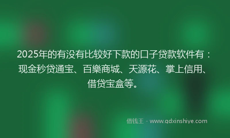 2025年的有没有比较好下款的口子贷款软件有：现金秒贷通宝、百樂商城、天源花、掌上信用、借贷宝盒等。
