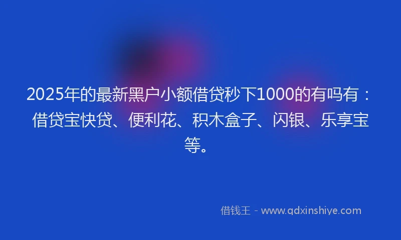 2025年的最新黑户小额借贷秒下1000的有吗有：借贷宝快贷、便利花、积木盒子、闪银、乐享宝等。