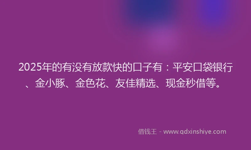 2025年的有没有放款快的口子有：平安口袋银行、金小豚、金色花、友佳精选、现金秒借等。