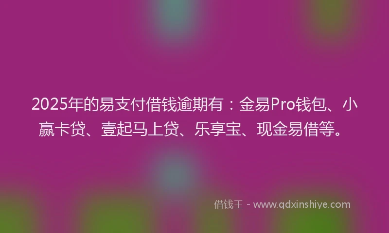 2025年的易支付借钱逾期有：金易Pro钱包、小赢卡贷、壹起马上贷、乐享宝、现金易借等。